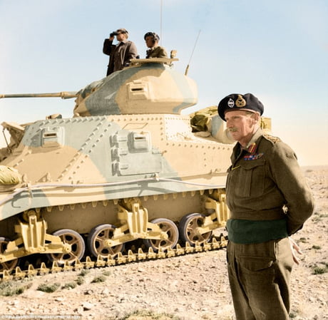 Monty right beside an M3 Grant tank 20 January 1943